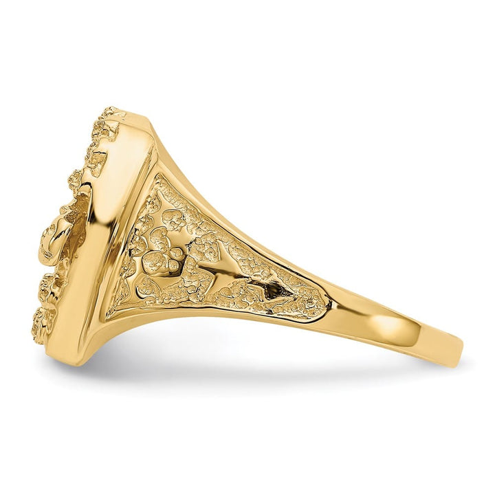 14k Yellow Gold Diamond Horseshoe with Horse in Center Men's Ring