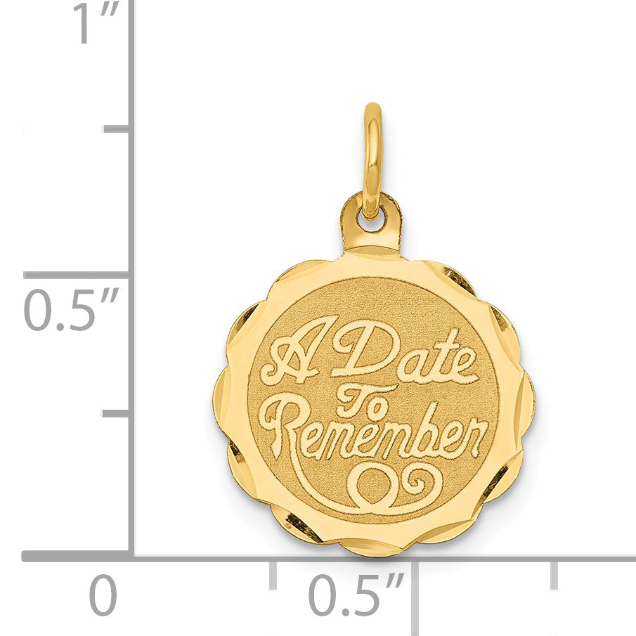 14k Yellow Gold A DATE TO REMEMBER Disc Pendant