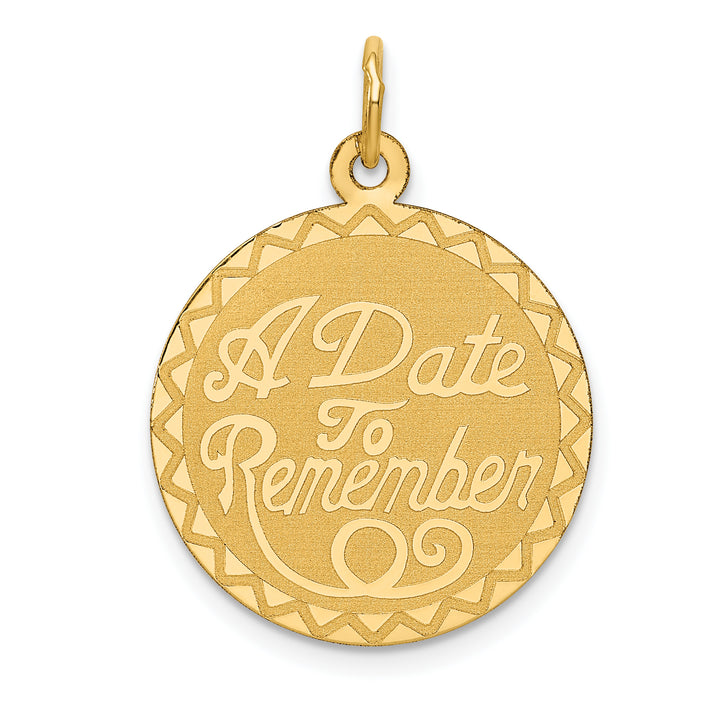 14kt Yellow Gold A DATE TO REMEMBER Design Disc Pendant