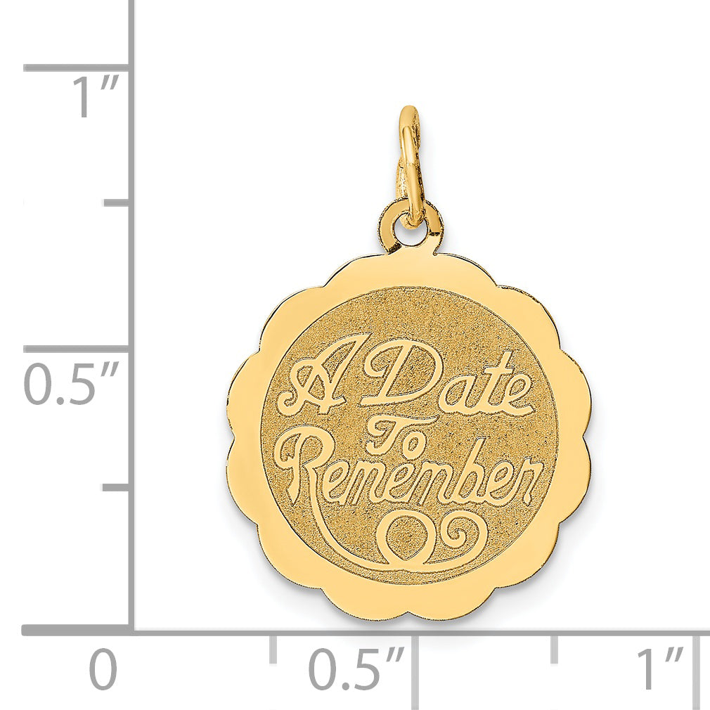 14kt Yellow Gold A DATE TO REMEMBER Disc Pendant