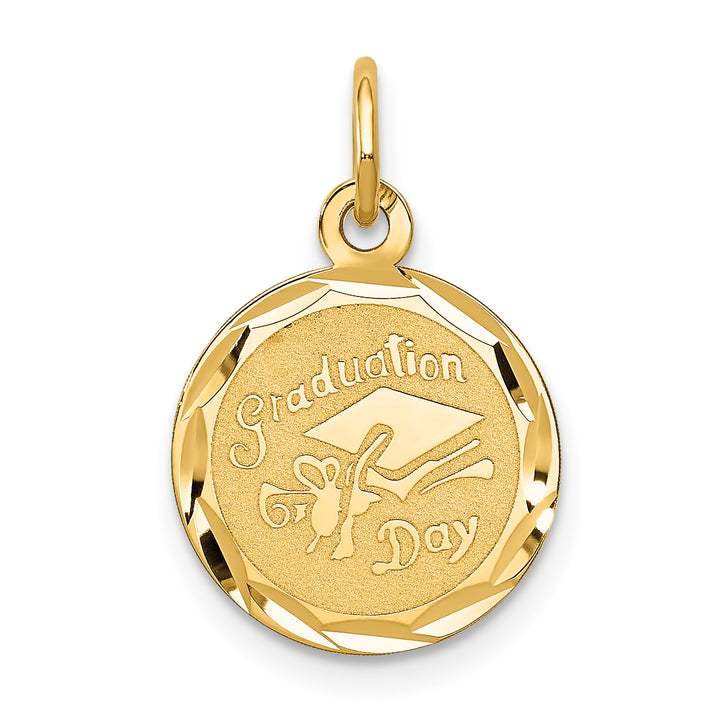 14k Yellow Gold GRADUATION DAY with Cap Disc Charm Pendant