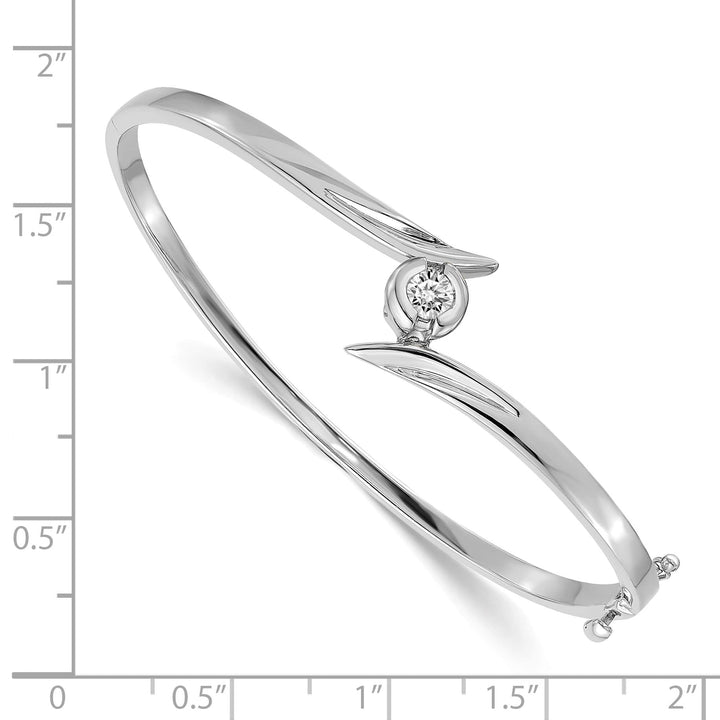 14k White Gold 1/4 carat A Diamond Hinged Oval Bangle Bracelet - 8.47g
