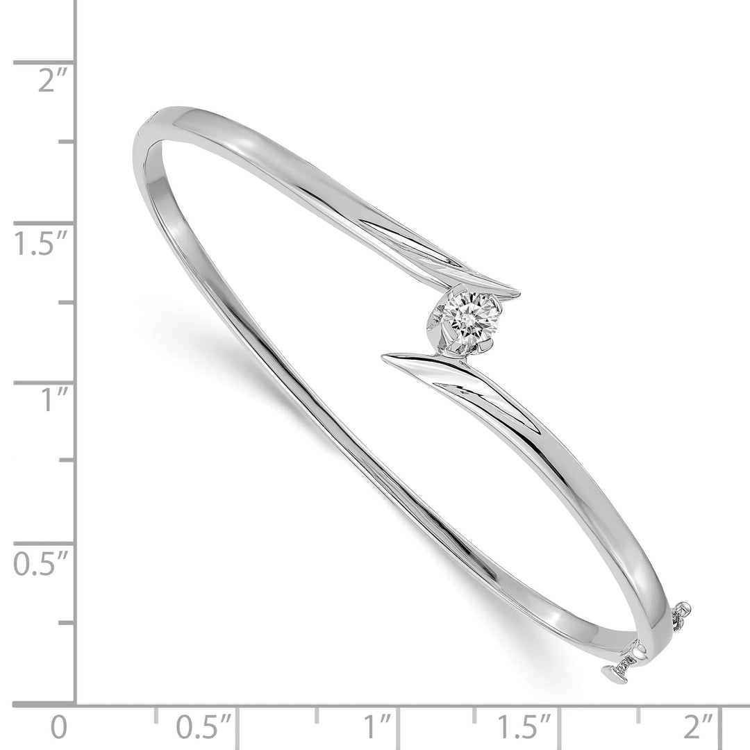 14k White Gold 1/4 carat AA Diamond Hinged Oval Bangle Bracelet - 7 in