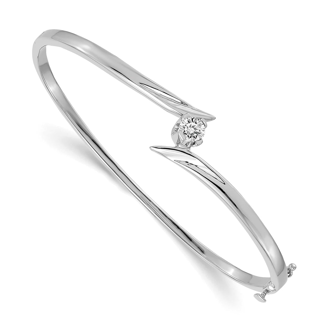 14k White Gold 1/4 carat A Diamond Hinged Oval Bangle Bracelet - 7 in