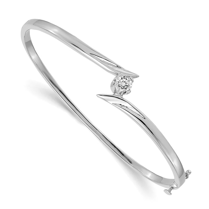 14k White Gold 1/4 carat A Diamond Hinged Oval Bangle Bracelet - 7 in