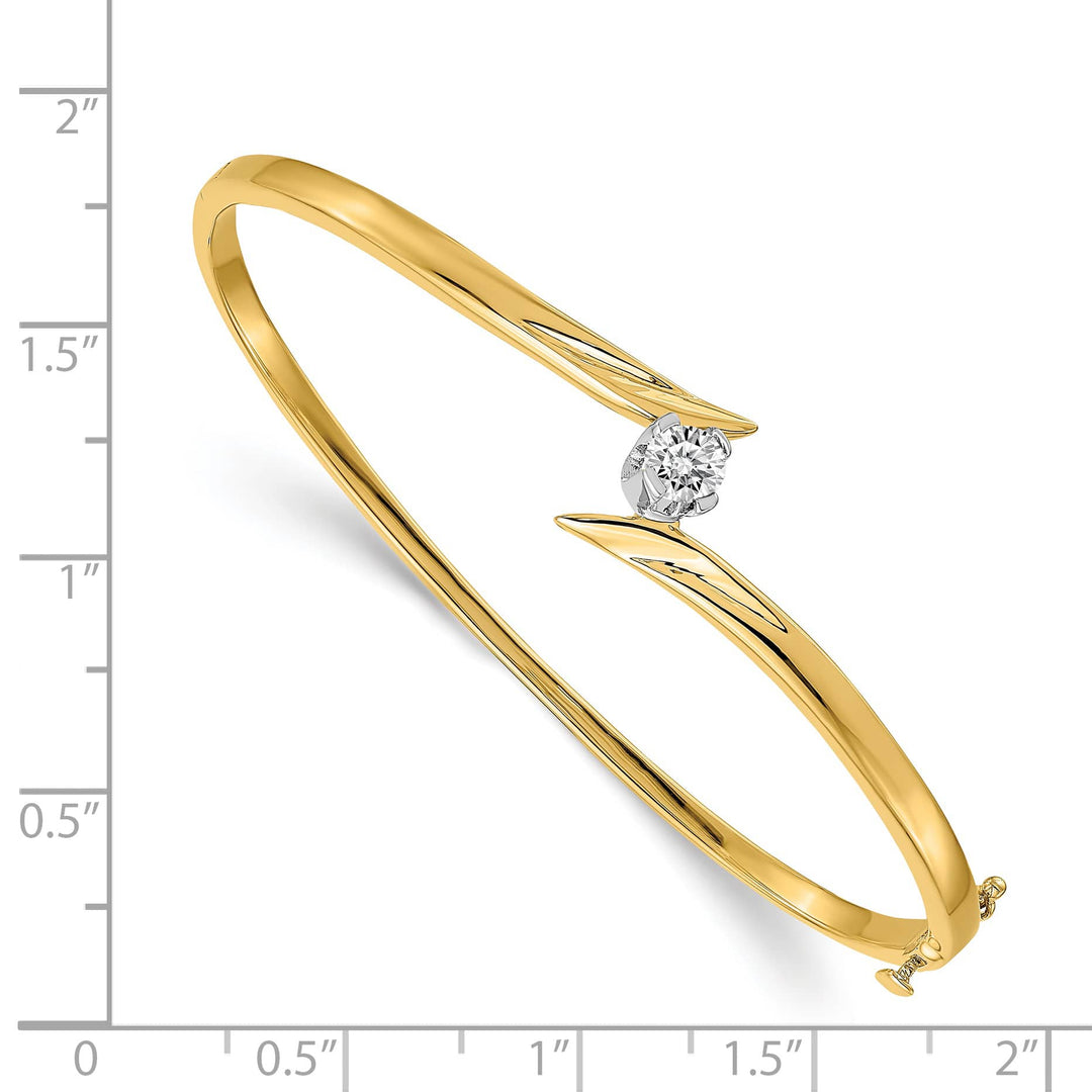 14k Two-tone 1/4 carat AAA Diamond Hinged Oval Bangle Bracelet - 8.7g