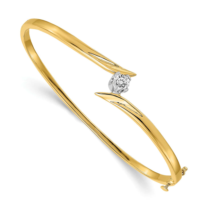 14k Two-tone Complete 1/4 carat A Diamond Hinged Oval Bangle - 7 in