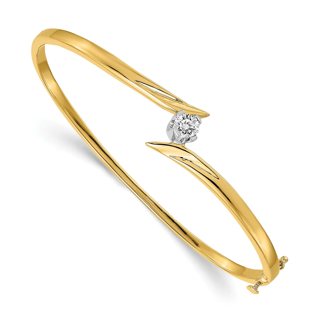 14k Two-tone 1/4 carat AAA Diamond Hinged Oval Bangle Bracelet - 8.7g