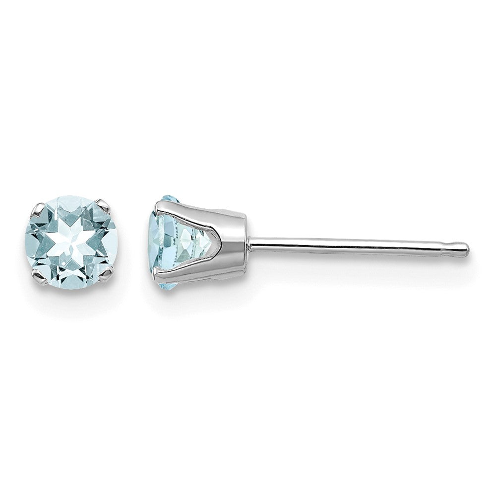 14K White Gold 4mm Round March/Aquamarine Stud Earrings, view 1 of 4