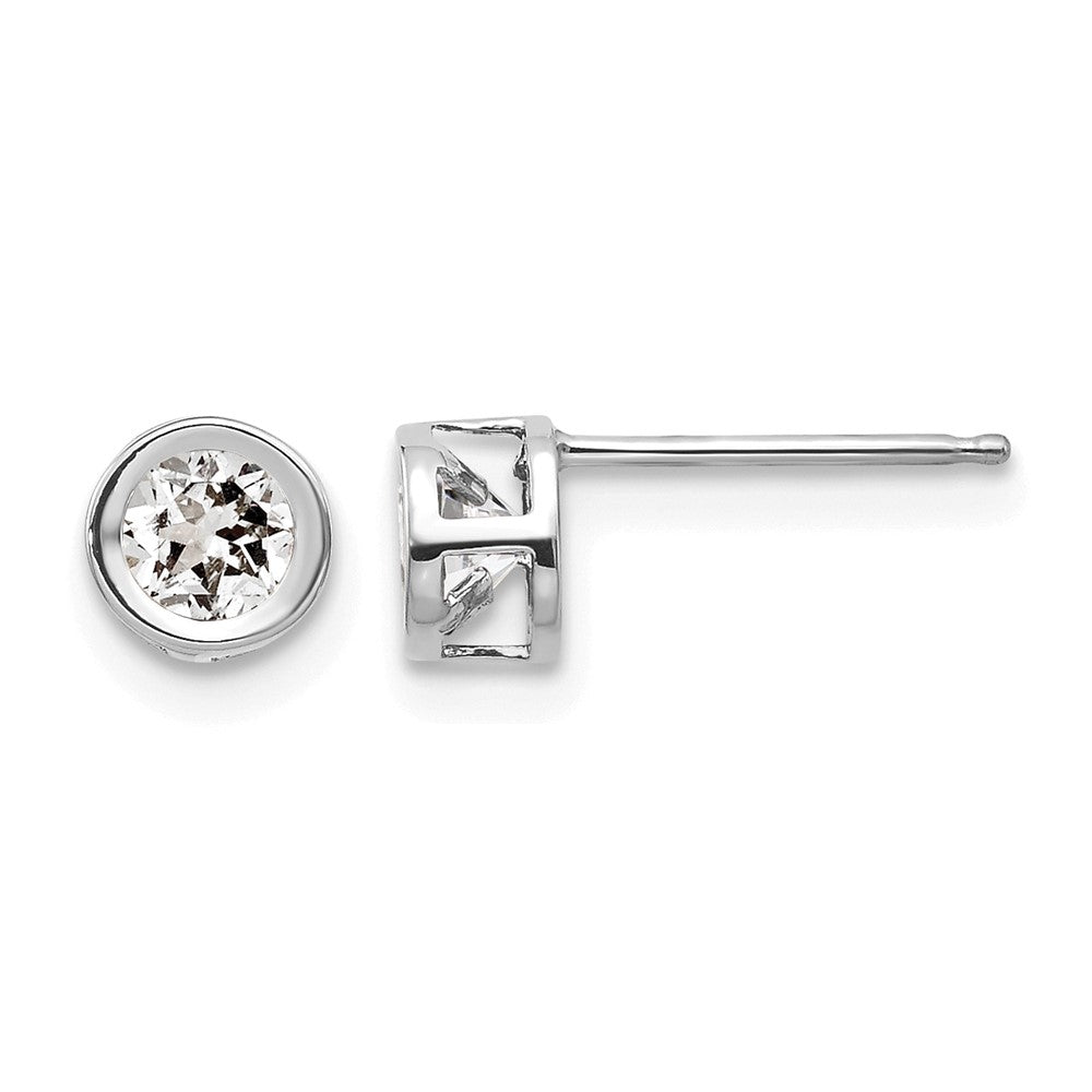 14K White Gold 4mm Round Bezel April/White Topaz Post Earrings, view 1 of 4
