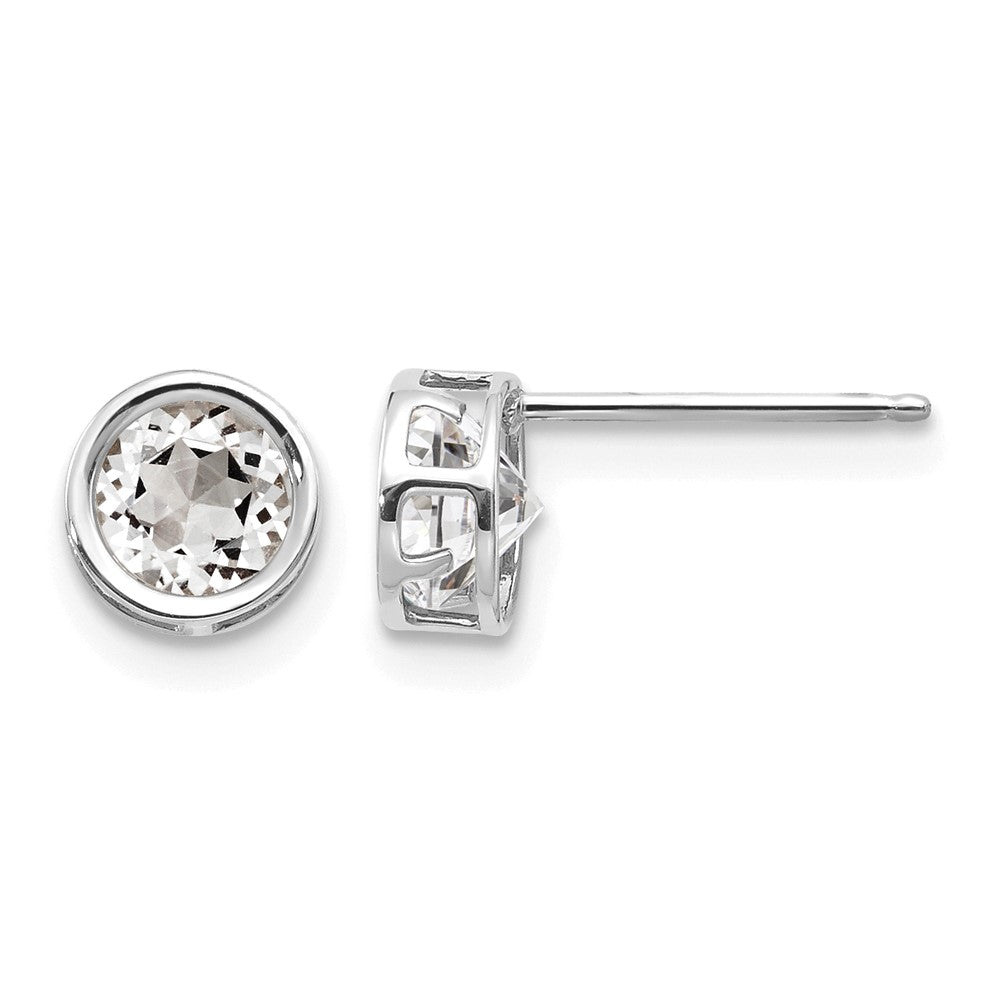 14K White Gold 5mm Round Bezel April/White Topaz Post Earrings, view 1 of 4