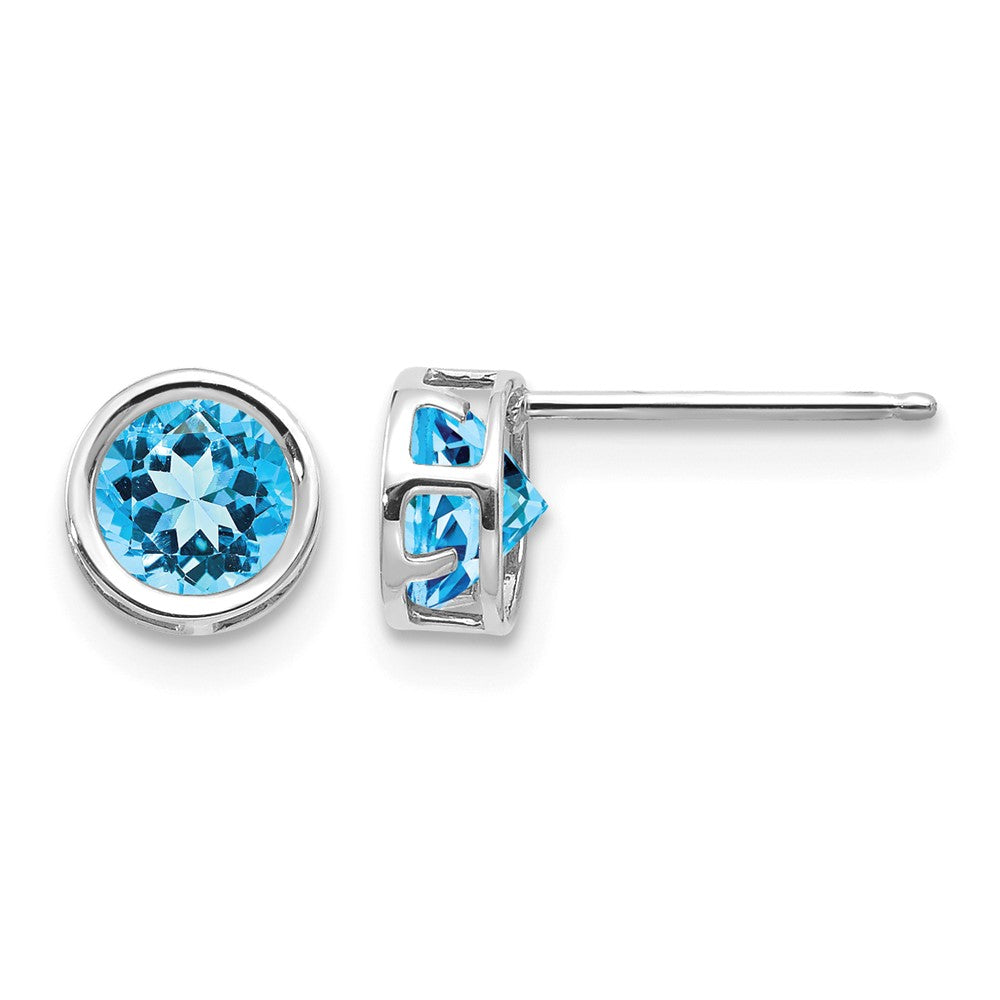 14K White Gold 5mm Round Bezel December/Blue Topaz Post Earrings, view 1 of 4