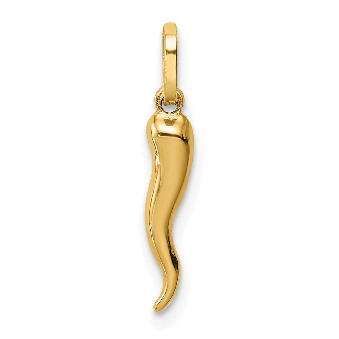 14k Yellow Gold Hollow 3-D Italian Horn Charm Pendant