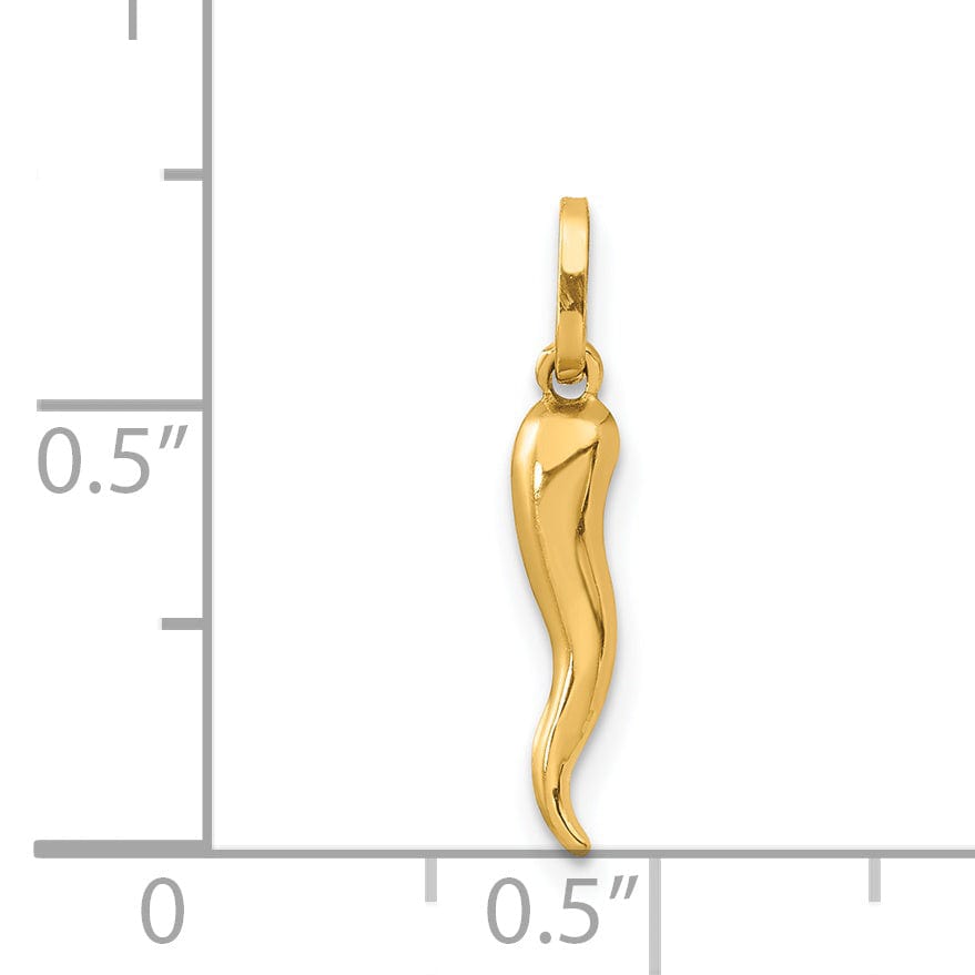14k Yellow Gold Hollow 3-D Italian Horn Charm Pendant