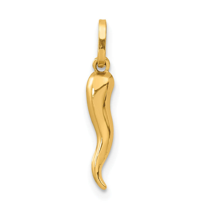 14k Yellow Gold Hollow 3-D Italian Horn Charm Pendant