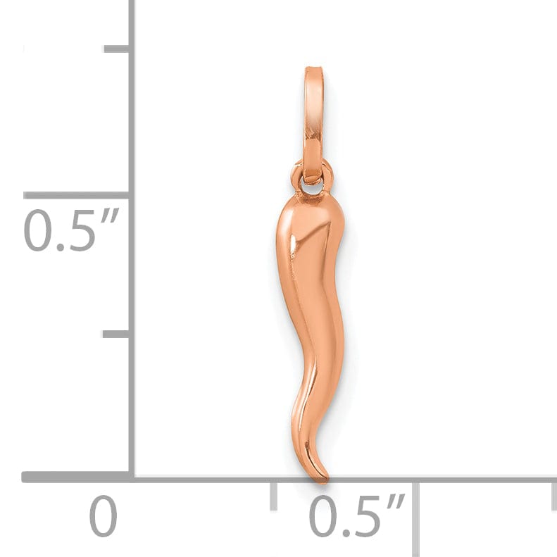 14k Rose Gold 3-D Italian Horn Charm Pendant