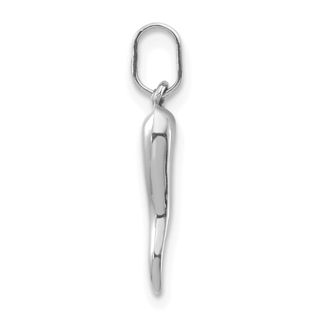 14k White Gold Hollow 3-D Italian Horn Charm Pendant