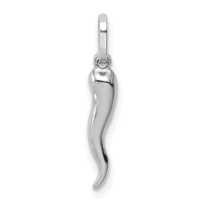 14k White Gold Hollow 3-D Italian Horn Charm Pendant