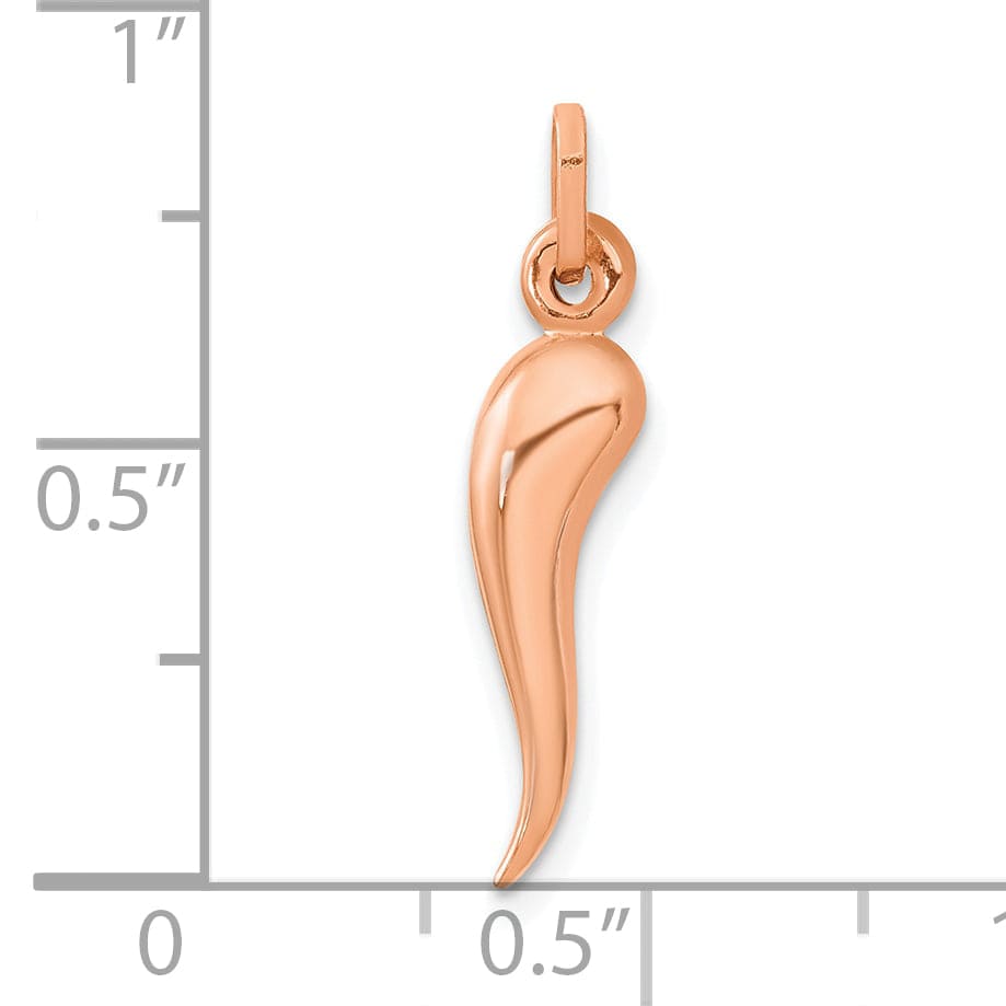 14k Rose Gold Hollow 3-D Italian Horn Charm Pendant