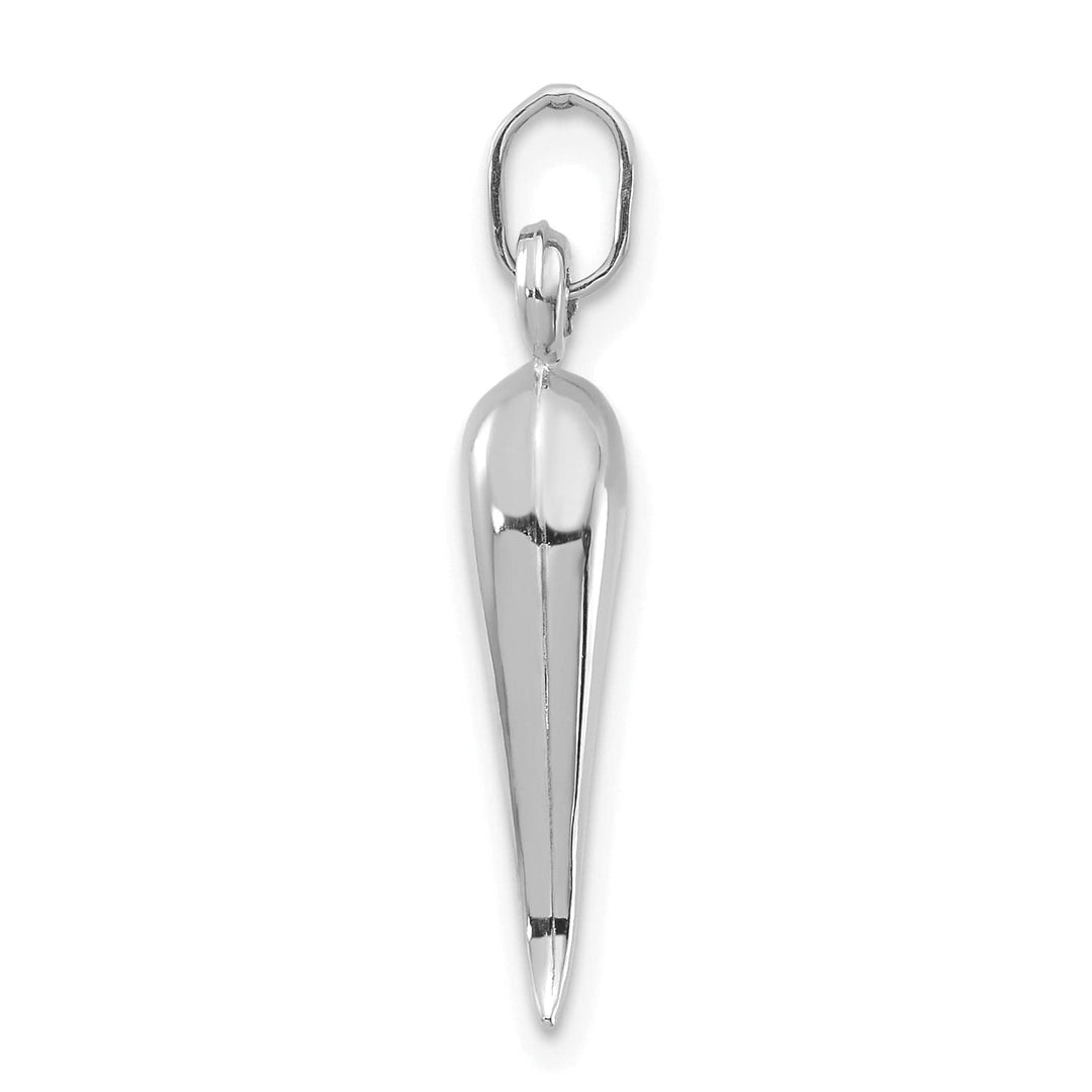 14k White Gold Hollow 3-D Italian Horn Charm Pendant