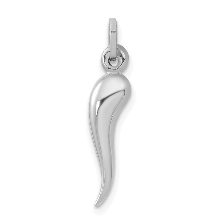 14k White Gold Hollow 3-D Italian Horn Charm Pendant