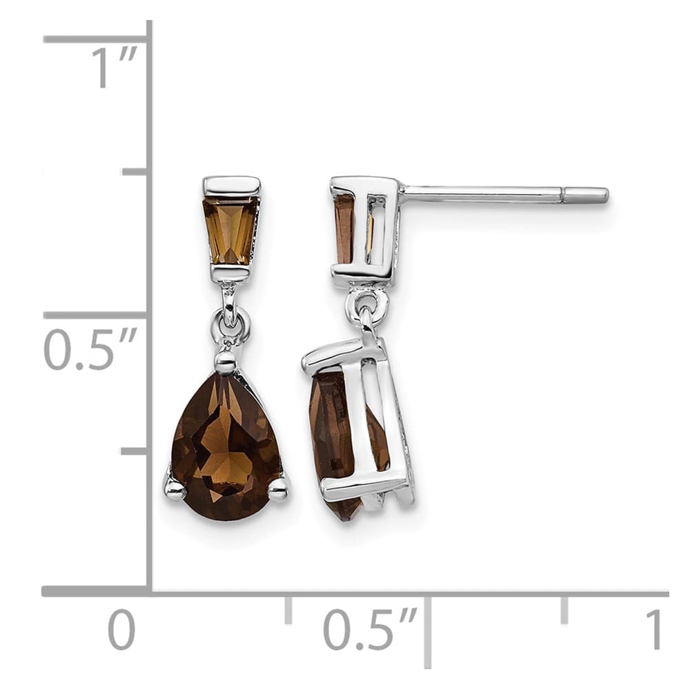 14K White Gold Pear/Baguette Smoky Quartz Dangle Post Earrings, view 4 of 4