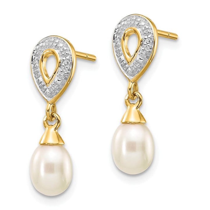 14K Yellow Gold 7x5mm White Teardrop Freshwater Pearl and Earrings