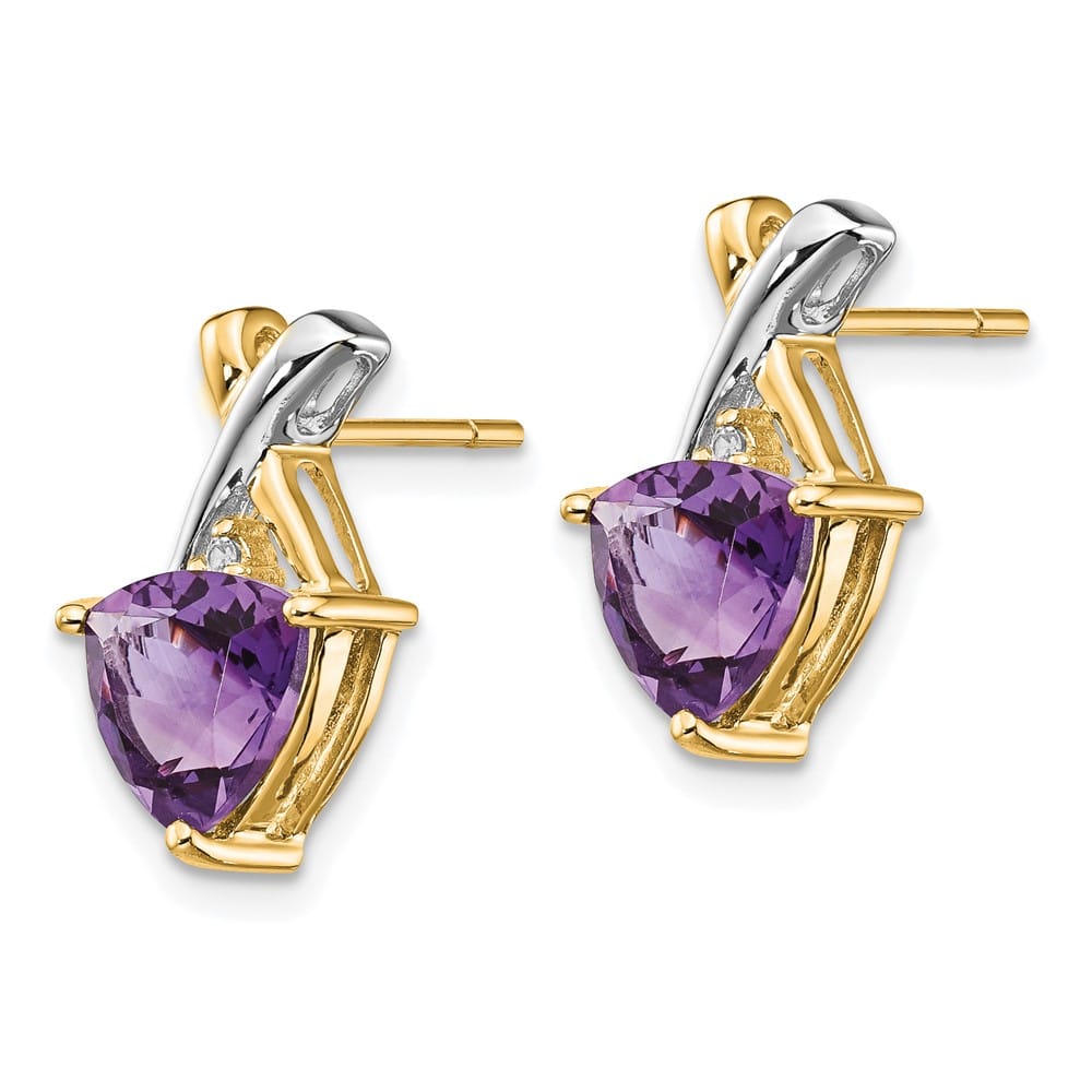 14K Yellow Gold White 7mm Trillion Amethyst White Topaz Post Earrings, view 2 of 4