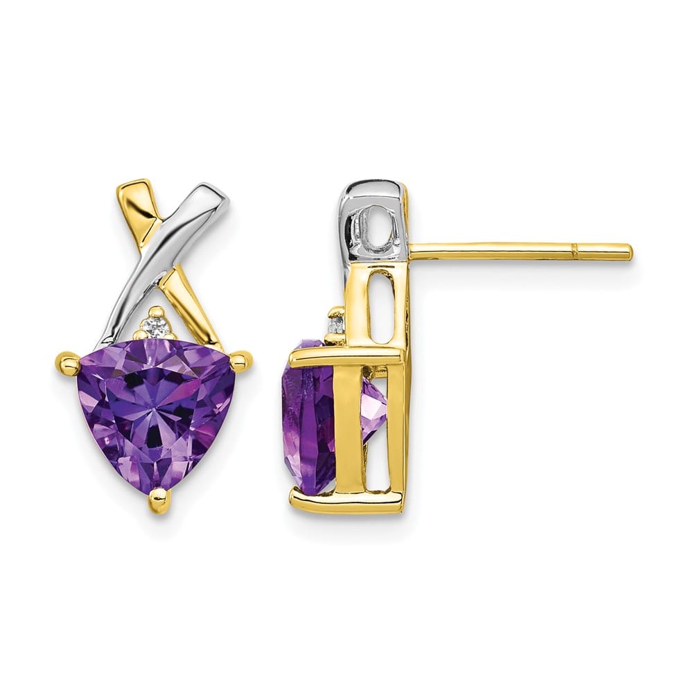 14K Yellow Gold White 7mm Trillion Amethyst White Topaz Post Earrings, view 1 of 4