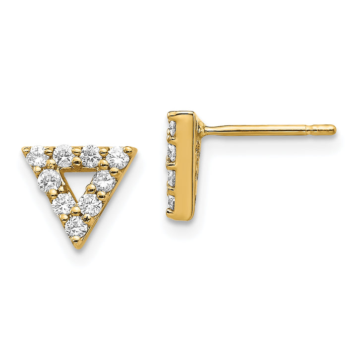 14k Yellow Gold 1/3 CT Diamond Open Design Triangle Post Earrings