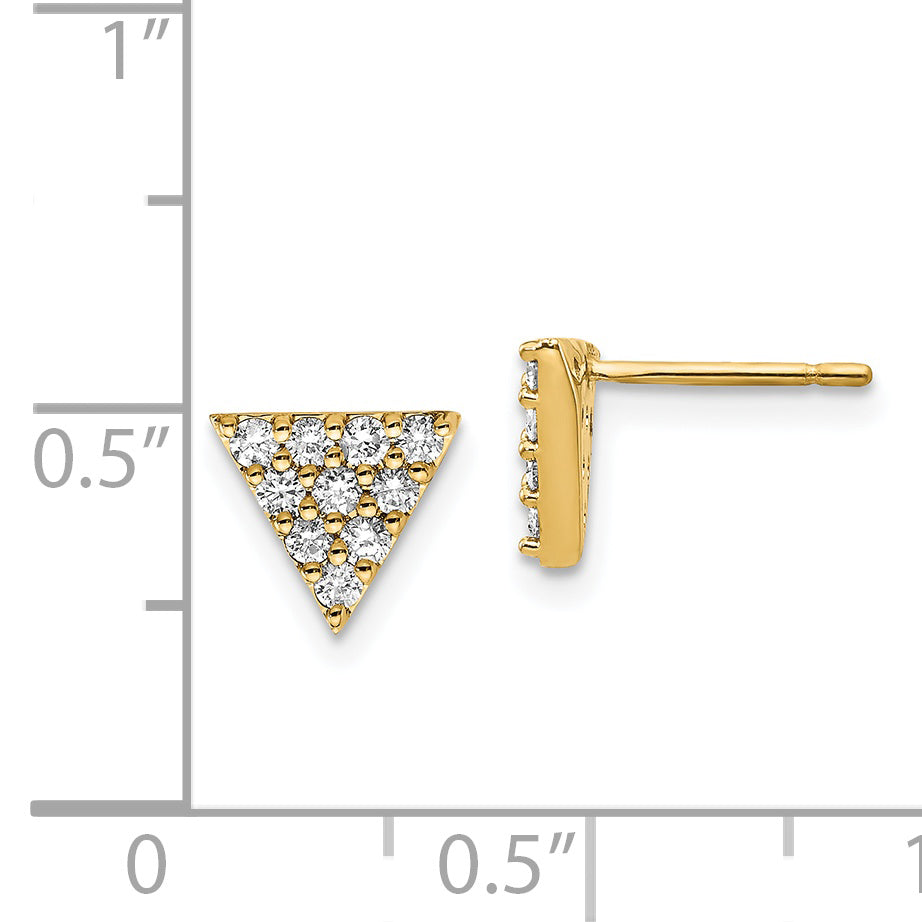 14k Yellow Gold 1/3 CT Diamond Cluster Design Triangle Post Earrings