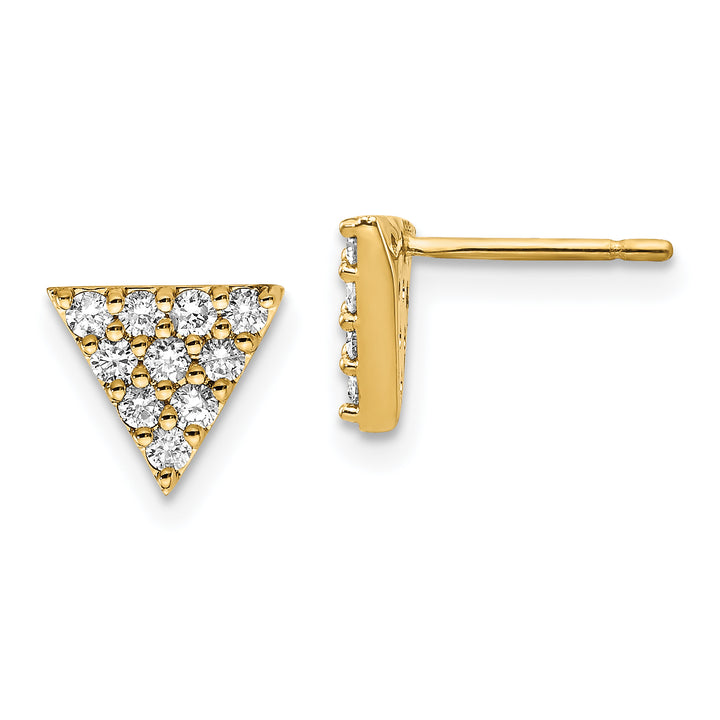 14k Yellow Gold 1/3 CT Diamond Cluster Design Triangle Post Earrings