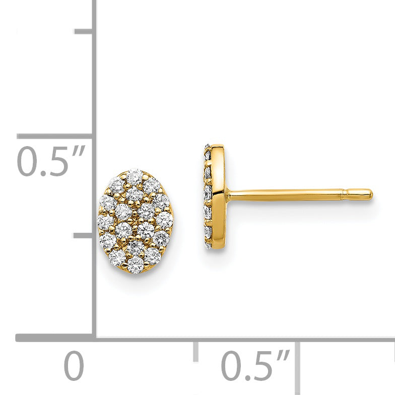14k Yellow Gold 1/4 CT Diamond Cluster Oval Shape Earrings