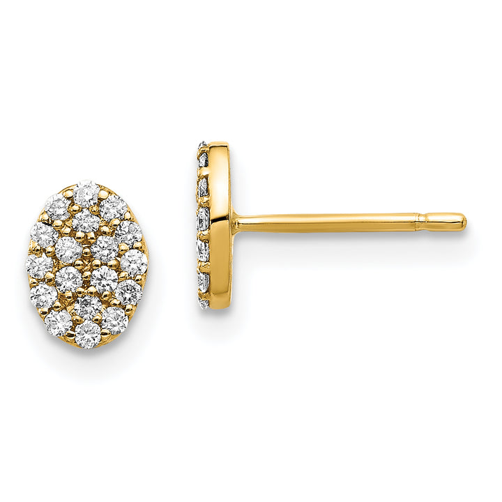 14k Yellow Gold 1/4 CT Diamond Cluster Oval Shape Earrings