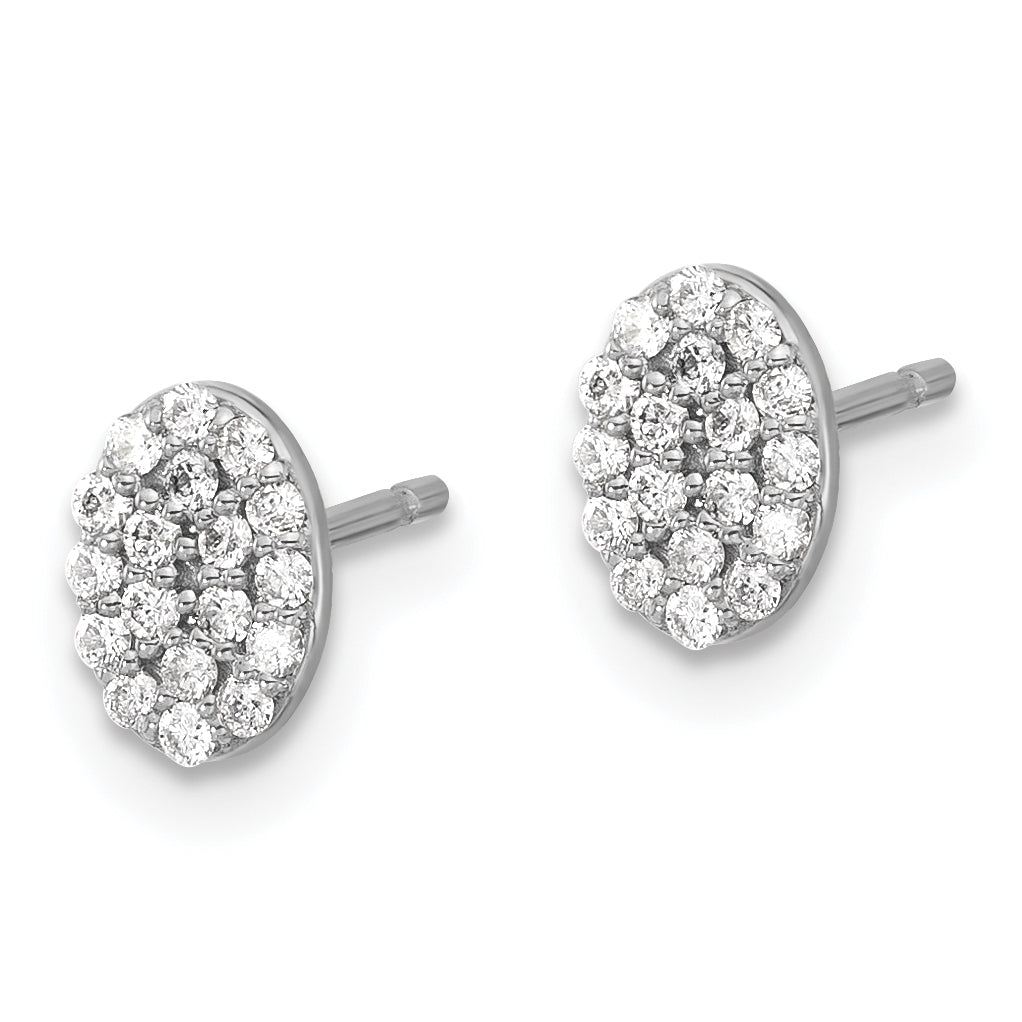 14k White Gold 1/4 CT Diamond Cluster Oval Shape Earrings