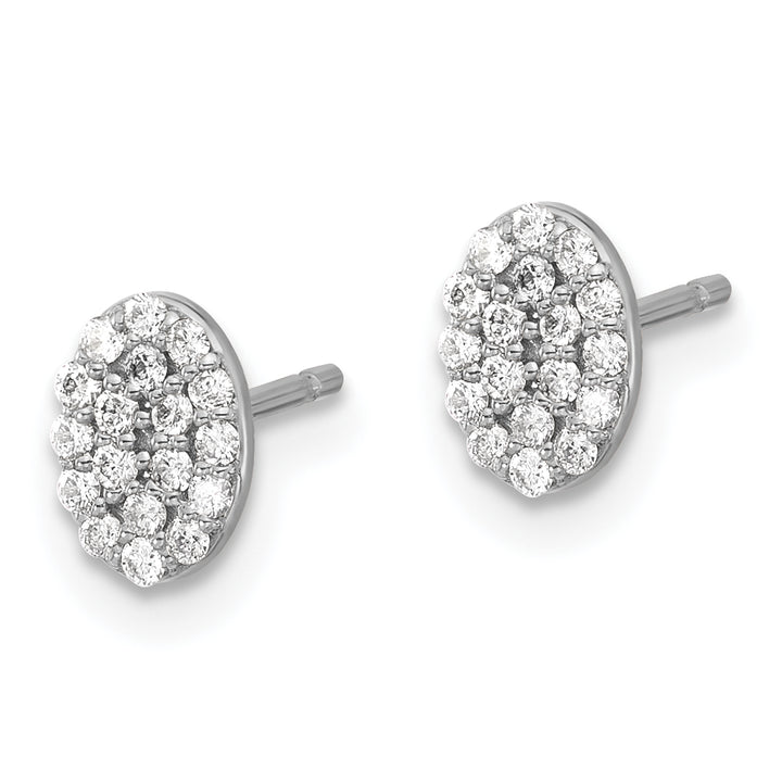 14k White Gold 1/4 CT Diamond Cluster Oval Shape Earrings