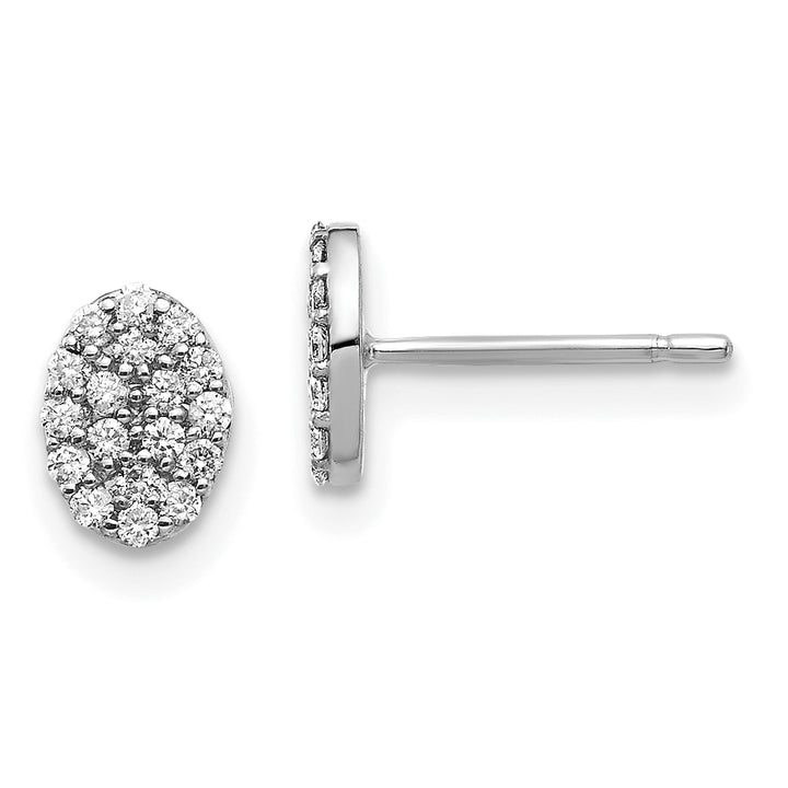 14k White Gold 1/4 CT Diamond Cluster Oval Shape Earrings