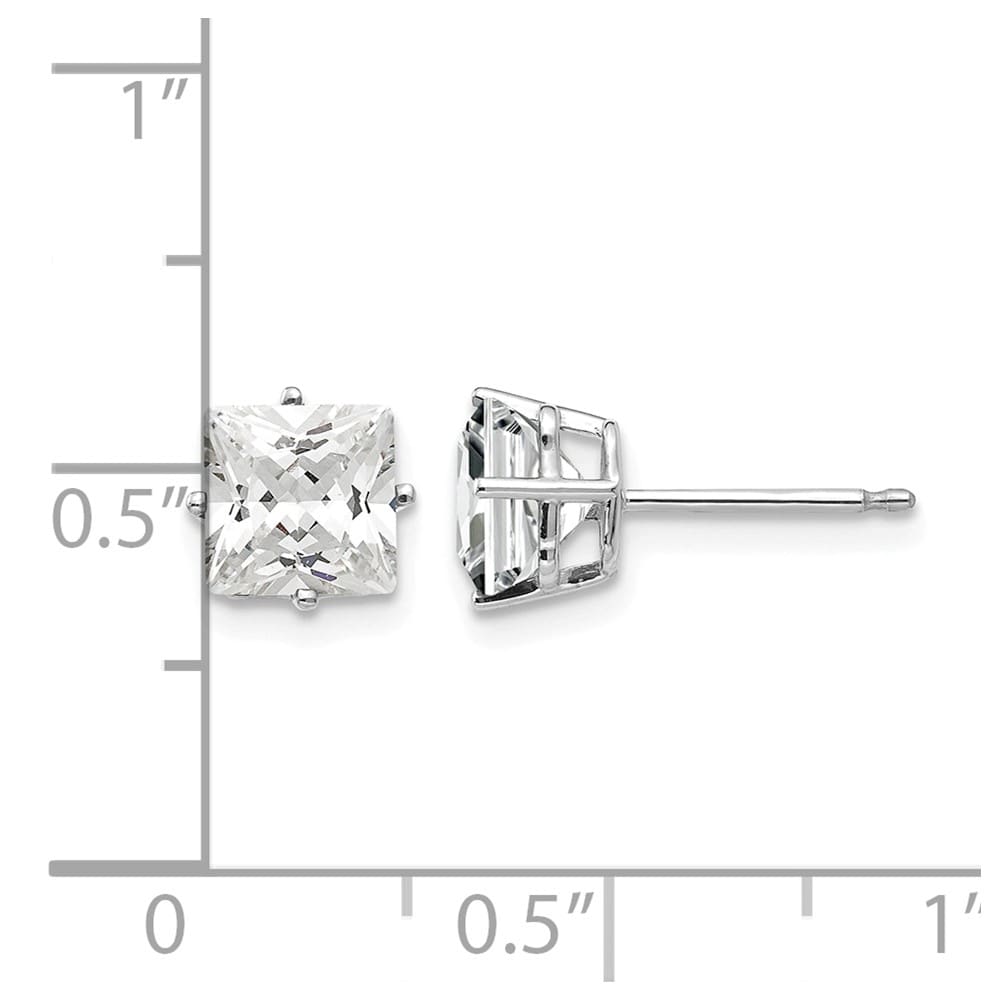 14K White Gold 6mm Princess-cut Cubic Zirconia Post Earrings, view 4 of 4