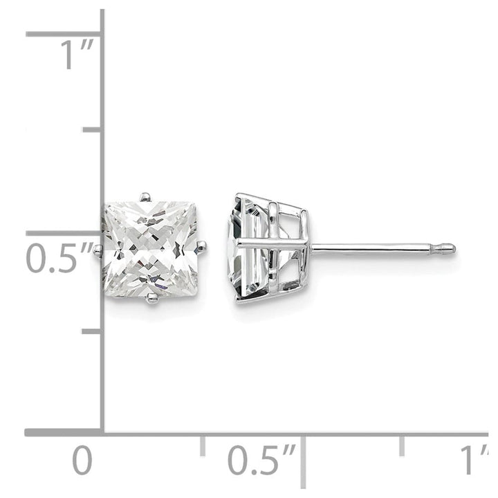 14K White Gold 6mm Princess-cut Cubic Zirconia Post Earrings, view 4 of 4
