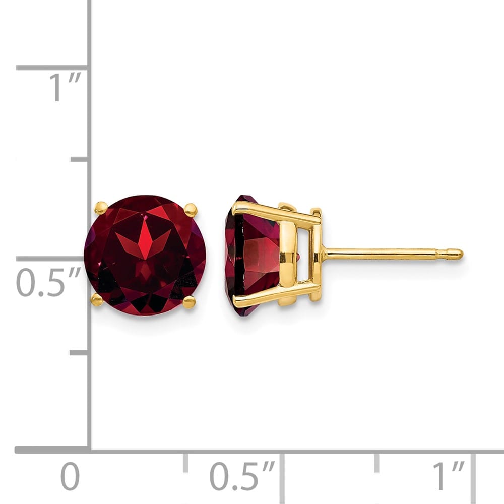 14K Yellow Gold 8mm Round Garnet Post Earrings, view 4 of 4