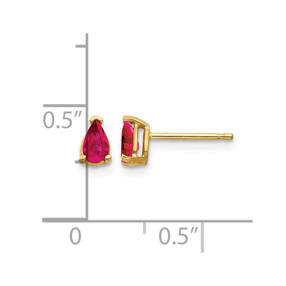 14K Yellow Gold 5x3mm Pear Ruby Post Earrings, view 4 of 4