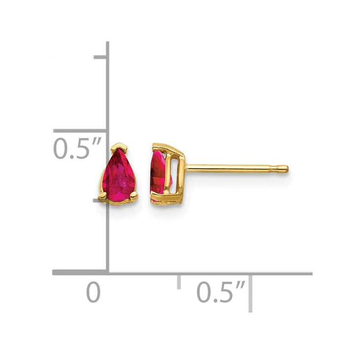 14K Yellow Gold 5x3mm Pear Ruby Post Earrings, view 4 of 4