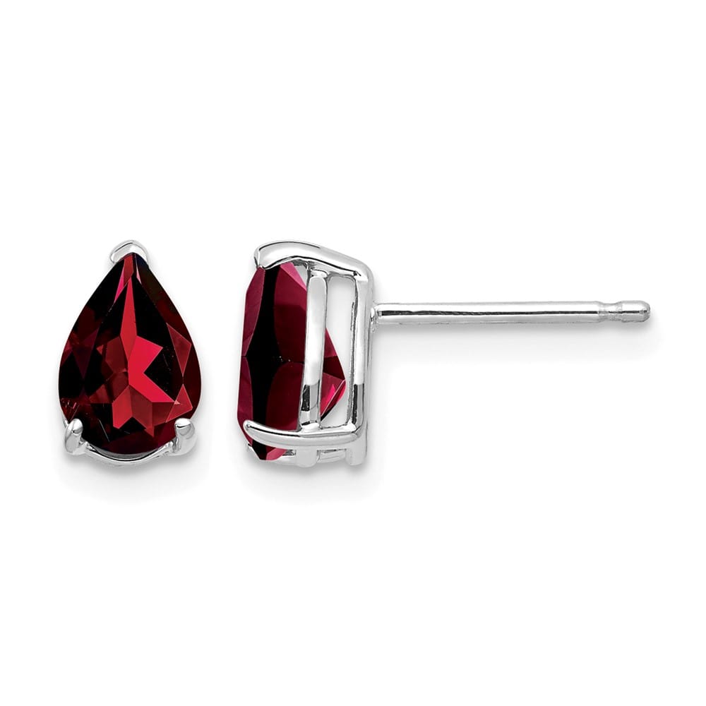14K White Gold 7x5mm Pear Garnet Post Earrings, view 1 of 4