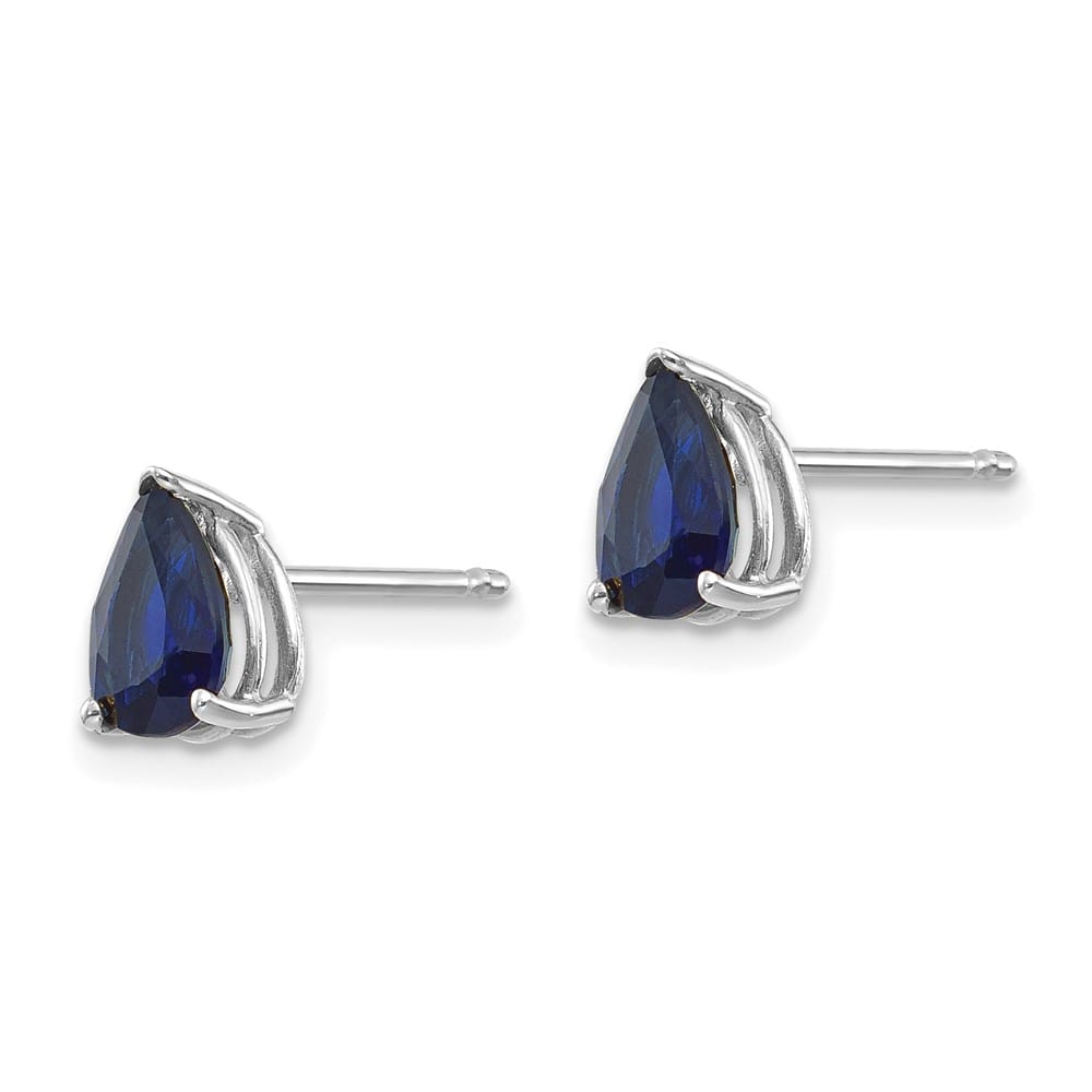 14K White Gold 7x5mm Pear Sapphire Post Earrings, view 2 of 4