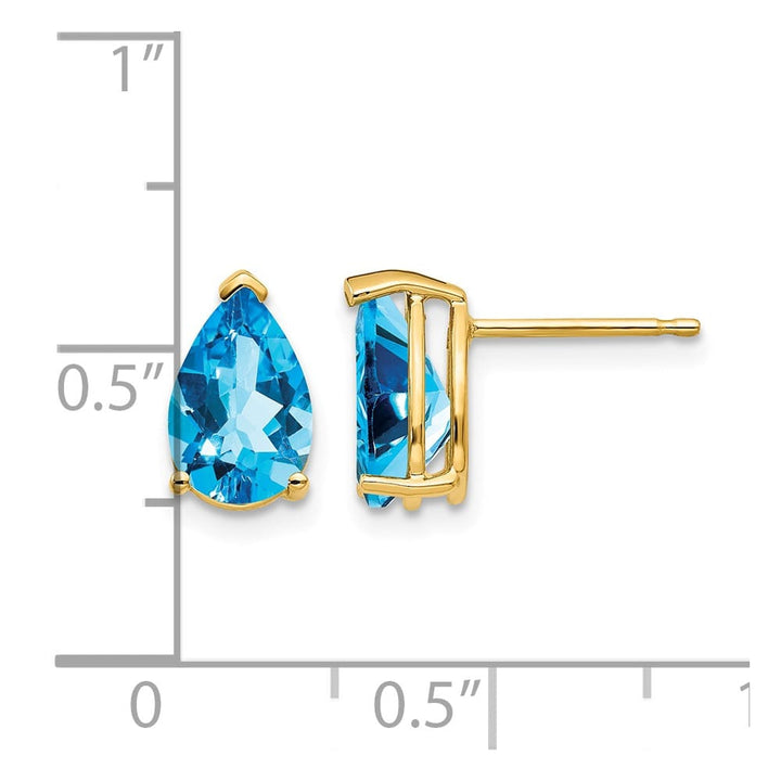 14K Yellow Gold 9x6mm Pear Blue Topaz Post Earrings, view 4 of 4