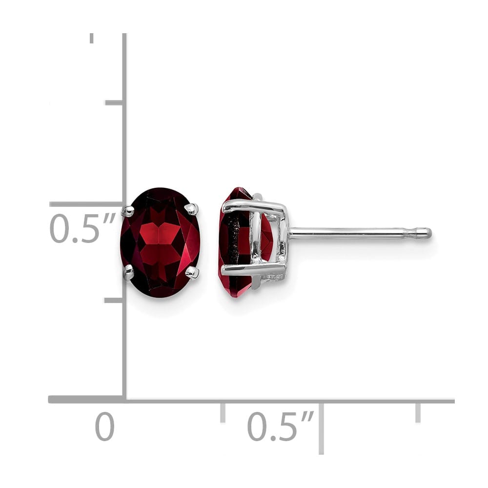 14K White Gold 7x5mm Oval Garnet Post Earrings, view 4 of 4
