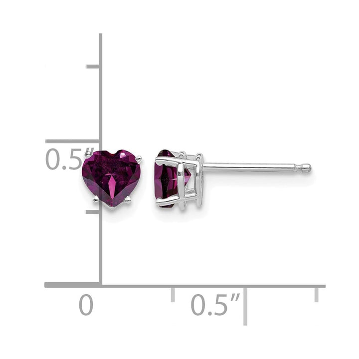 14K White Gold 5mm Heart Rhodolite Garnet Post Earrings, view 4 of 4