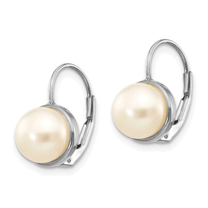 14K White Gold 6-7mm White Button Freshwater Pearl Leverback Earrings