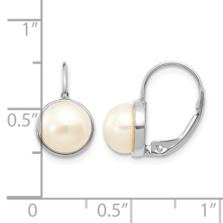 14K White Gold 6-7mm White Button Freshwater Pearl Leverback Earrings