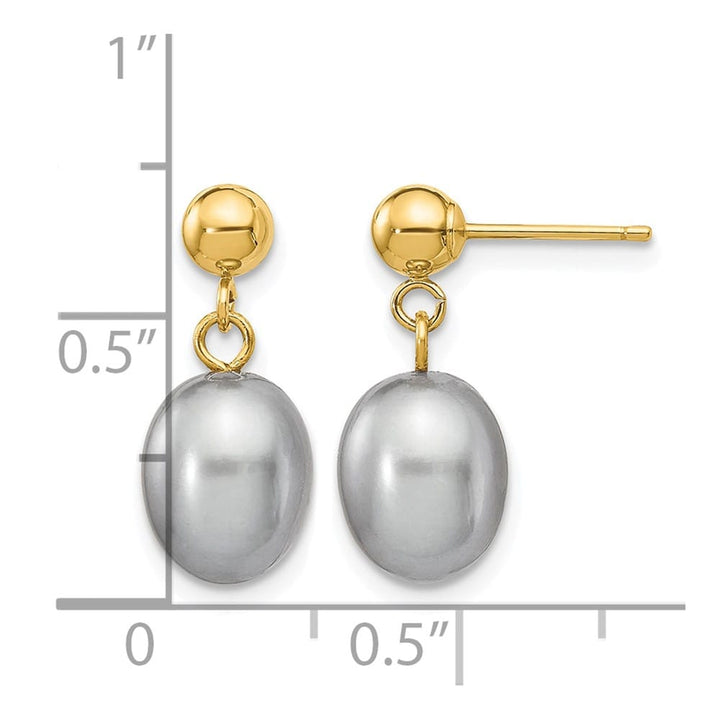 14K Yellow Gold 7-8mm Grey Rice Freshwater Pearl Dangle Post Earrings